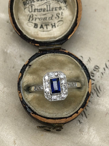 Art Deco Platinum Sapphire & Diamond Ring 1929