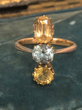 Topaz and Heliodor Three Stone Ring