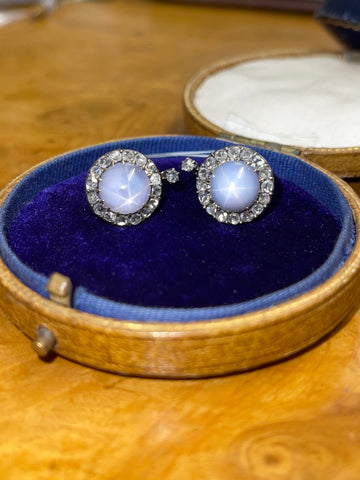 Reserved 18ct Gold and Silver Star Sapphire And Diamond Earrings