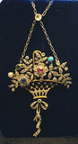 Rare Gemstone set Giardinetti Basket Necklace in Platinum and 18ct Gold - Ishy Antiques