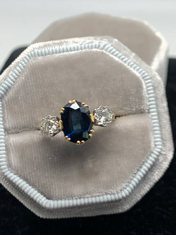 Vintage 18ct Gold Sapphire and Diamond 3 Stone Ring