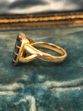 Antique Gold and Agate Shield Ring with Snake Shoulders