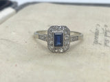 Art Deco Platinum Sapphire & Diamond Ring 1929