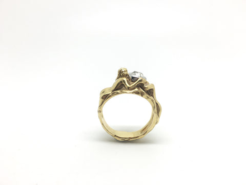 French Art Nouveau Two Nude Females Diamond Ring - Ishy Antiques