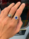 Burmese no heat sapphire and diamond old cut cluster ring