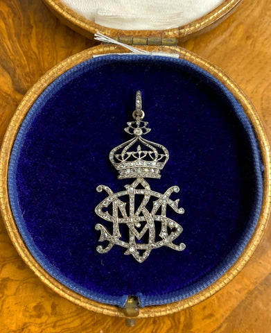 1/2 SBM Victorian Rose cut diamond monogram pendant