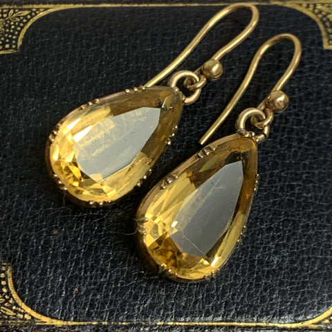 Victorian Collet set Gold Citrine Earrings