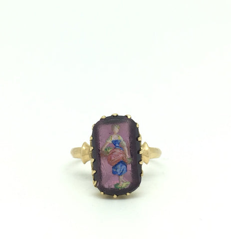 Rare 19th Century Painted Dress Ring - Ishy Antiques