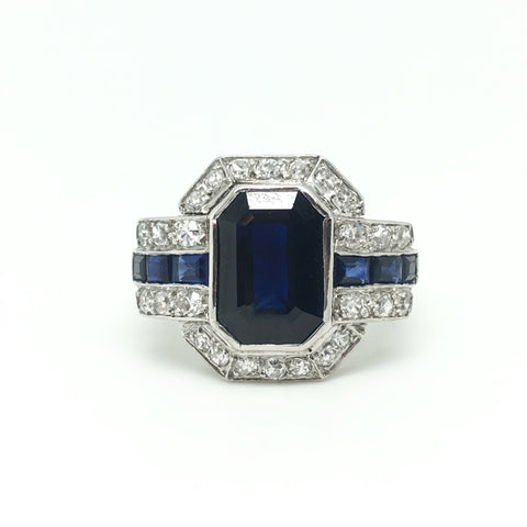 Natural Sapphire Diamond Deco Ring