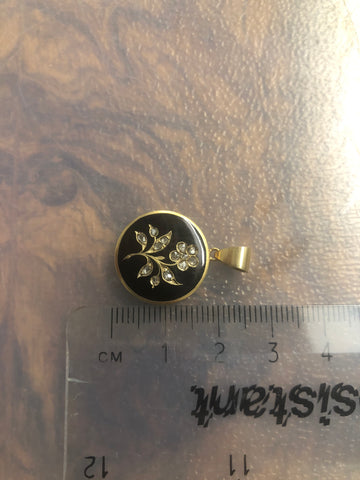 Victorian Black Enamel Gold Pendant