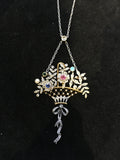 Rare Gemstone set Giardinetti Basket Necklace in Platinum and 18ct Gold - Ishy Antiques
