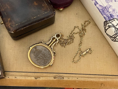 Reserved - Georgian Chalcedony Intaglio Swivel Seal Necklace