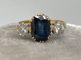 Vintage 18ct Gold Sapphire and Diamond 3 Stone Ring