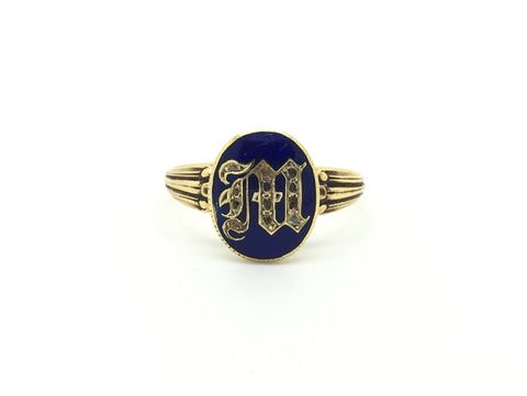 Victorian French M initial Enamel Ring - Ishy Antiques