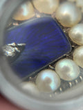 9ct Gold Georgian Blue Enamel, Pearl and Diamond Pendant