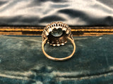 18ct White Gold Old Cut Diamond and Blue Zircon Ring