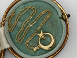14ct Gold Crescent Moon and Star Pendant and Chain
