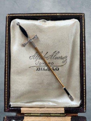 Art Deco Onyx and Diamond Sword Jabot Pin