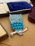 Vintage Mexican Silver Turquoise Owl Brooch