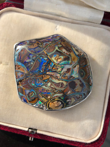 20th Century Wood Opal specimen in silver