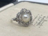 Platinum and 18ct gold Edwardian Diamond and Pearl Ring