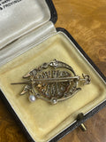 1/2 Victorian M Diamond and Pearl Monogram Brooch