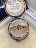 15ct Gold Garnet and Emerald Victorian 5 stone ring
