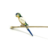 15ct Gold Pearl and Enamel Parrot Brooch - Ishy Antiques