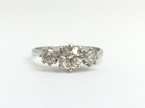 Platinum Old Cut Three Stone Diamond Ring - Ishy Antiques