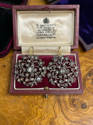 18ct Gold and Silver Georgian Rose Cut Diamond Earrings