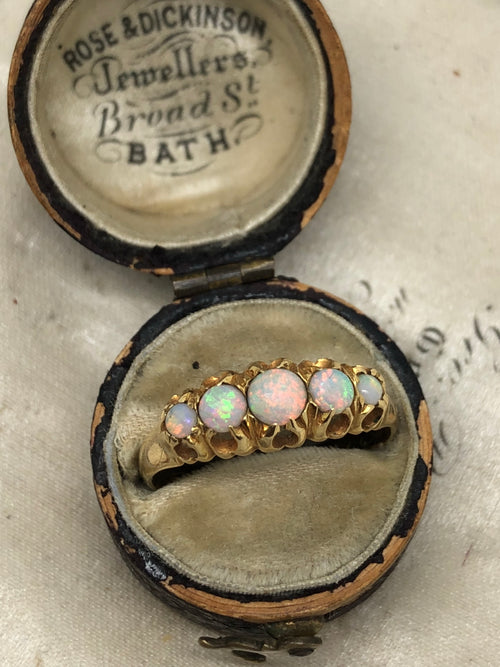 Edwardian 18ct Gold Five Stone Opal Ring – Ishy Antiques