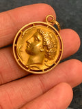 18ct Coin of Arethusa Decadrachm Medallion Pendant