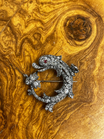 Victorian Diamond and Ruby Dolphin Brooch