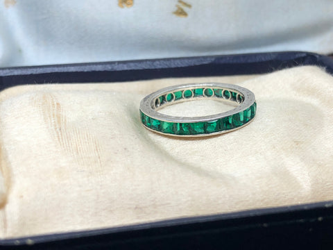 Art Deco Silver Emerald Paste Eternity Ring