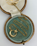 14ct Gold Crescent Moon and Star Pendant and Chain