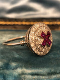 Art Deco Ruby and Diamond Platinum Cluster Ring