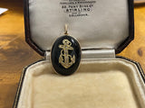 Antique Rose Cut Diamond Onyx and Gold Pendant