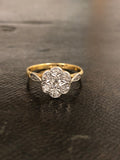 Antique 18ct and Platinum Old cut diamond cluster ring