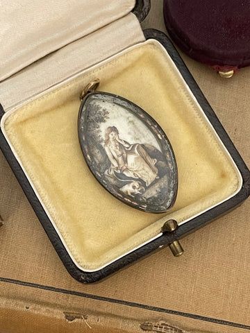 Georgian Sepia Miniature Navette Pendant