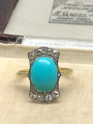 18ct Gold Turquoise and Diamond Panel Ring