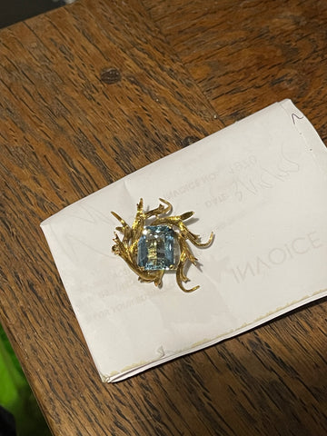 Private Sale Aquamarine Gold Brooch