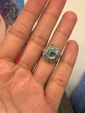 18ct White Gold Old Cut Diamond and Blue Zircon Ring