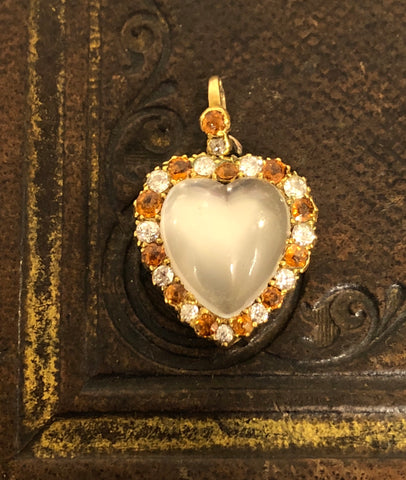 Victorian Moonstone and Hessonite Garnet Heart Locket