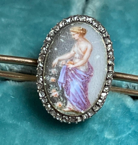 Rose cut diamond Enamel Brooch