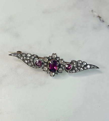 Reserved Edwardian Garnet and Diamond Winged Brooch