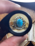 Turquoise and Diamond Halo Cluster Ring