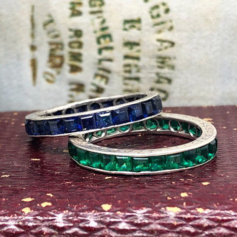 Reserved 2 x Art Deco Silver Sapphire Paste Eternity Rings