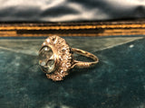 18ct White Gold Old Cut Diamond and Blue Zircon Ring