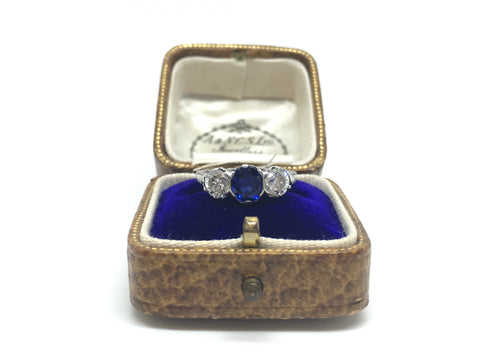 Victorian Platinum Sapphire and Diamond Ring - Ishy Antiques