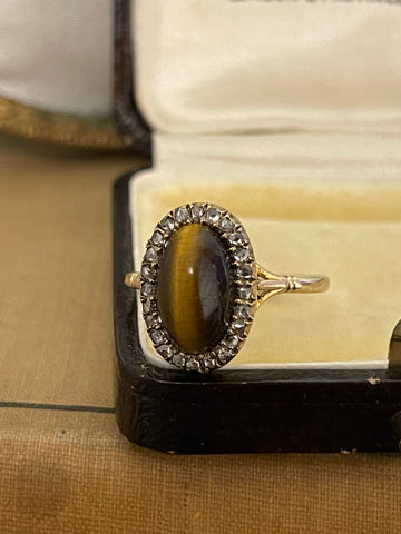 Antique Tiger’s Eye and Diamond Ring